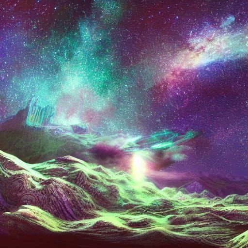 Astronaut Explores Surreal Alien World with Luminescent Flor...