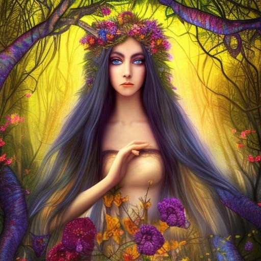 High Elven Queen in Enchanted Flower Forest