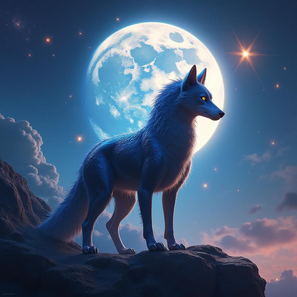 Serpentine Wolf Under a Celestial Moon in Fantasy Style