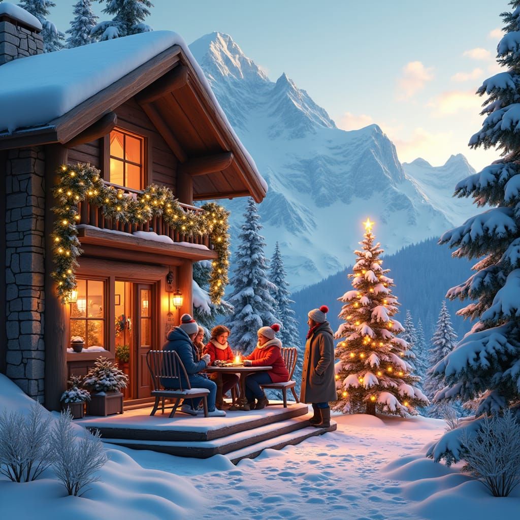 Friends Celebrate New Year's in Snowy Mountain Cabin