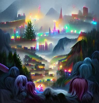 Magical City in Valley Shrouded by Fog