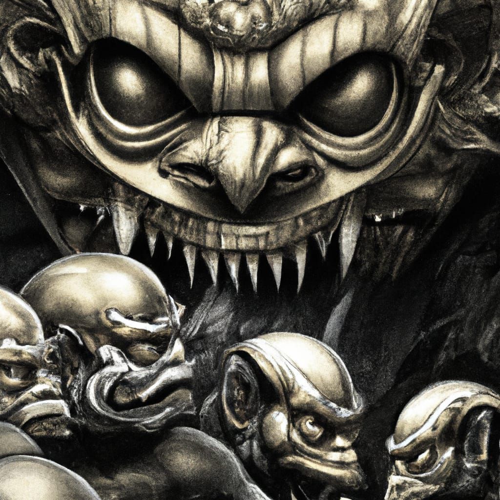 Orc King with Tengu Mask: Hyperdetailed Charcoal Drawing