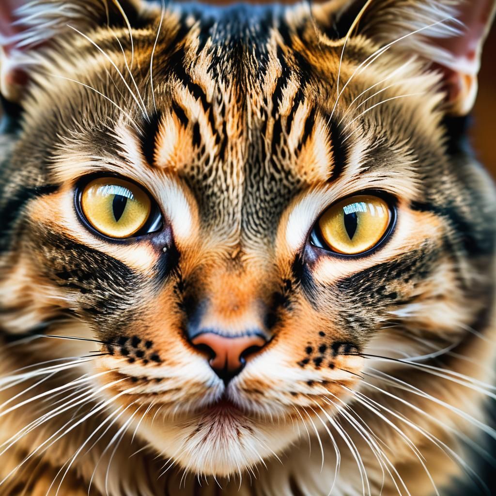 Frightened Cat Portrait in Golden Tones