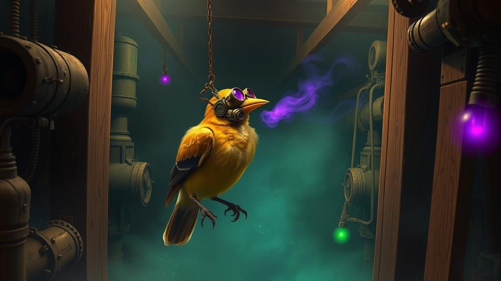 Steampunk Canary in Mine Shaft with Victorian Gear