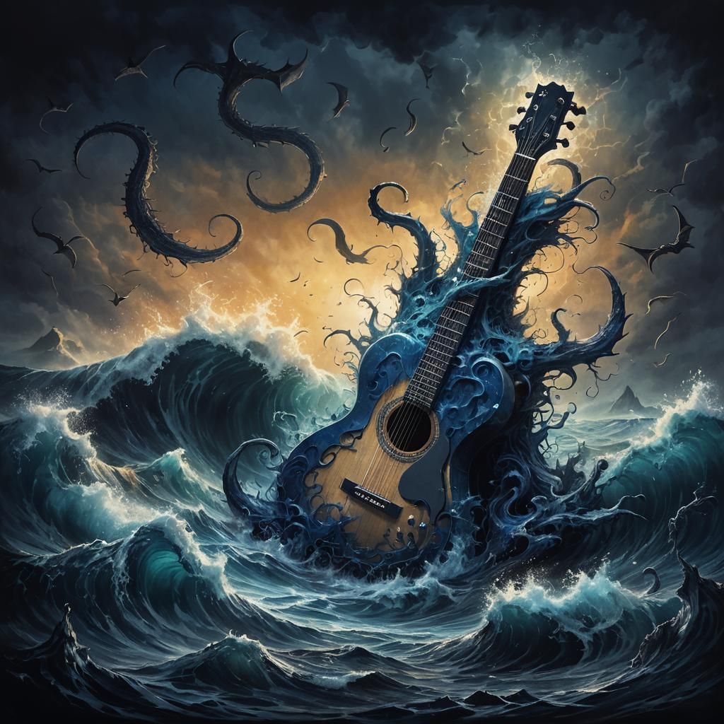 Dramatic Sea Monster Art: Guitar of the Deep