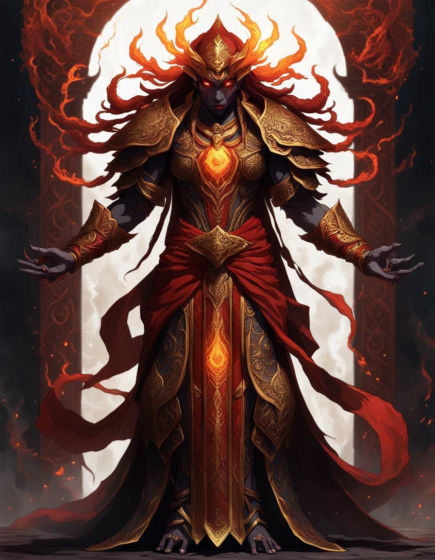 Red-Skinned Efreeti in Dark Fantasy Art Style