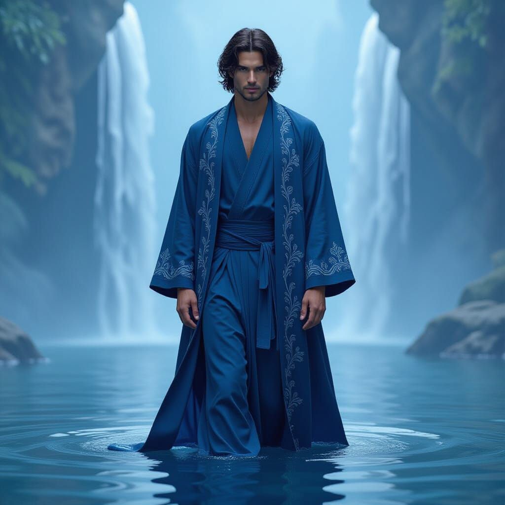 Serene Man in Blue Cotton-Silk Attire