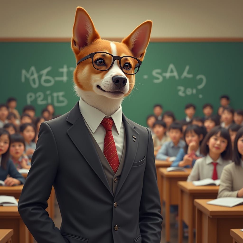 Dog Professor Teaches Class in Photo-Realistic Style