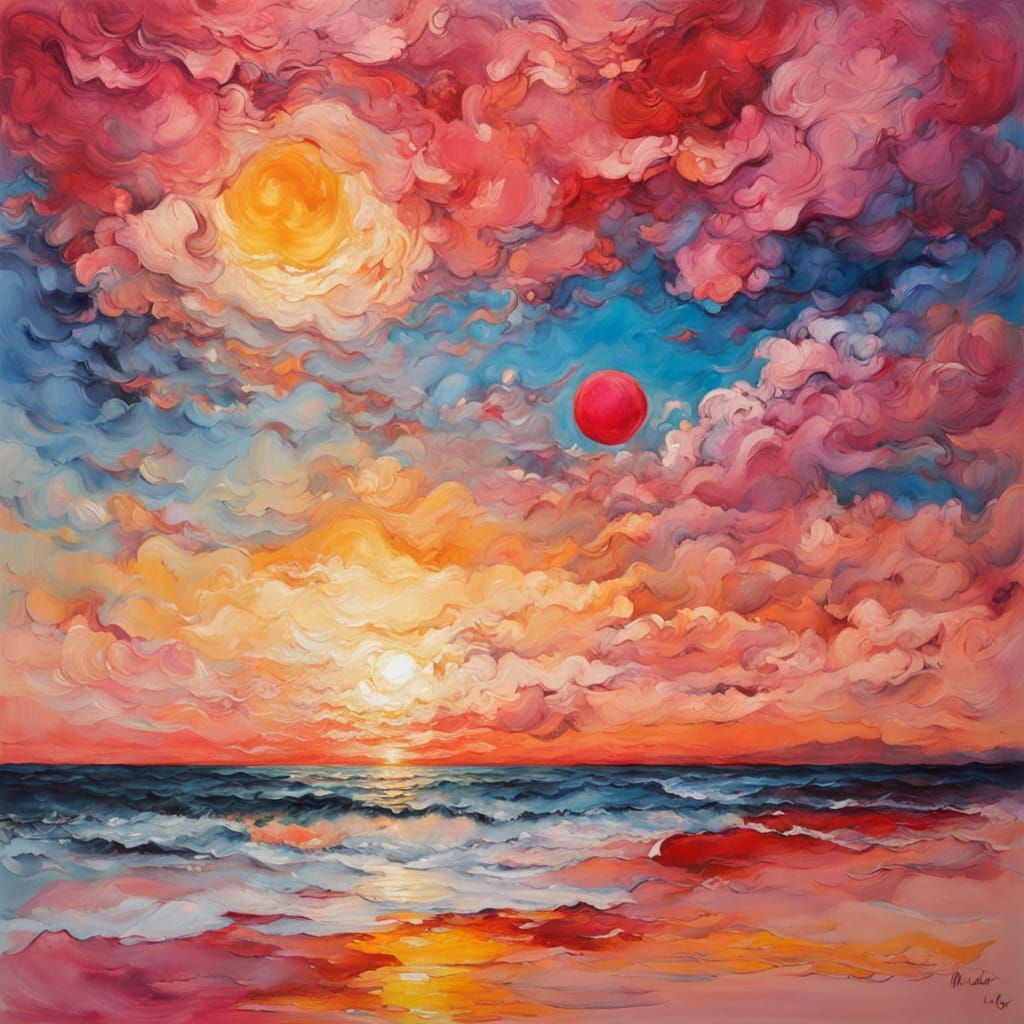 Vibrant Sunrise Over Horizon in Impressionist Style