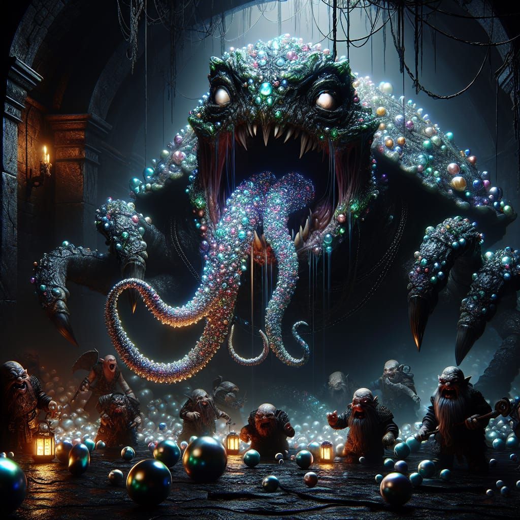 Gothic Fantasy Horror: Gem Turtle Demon Luring Dwarves