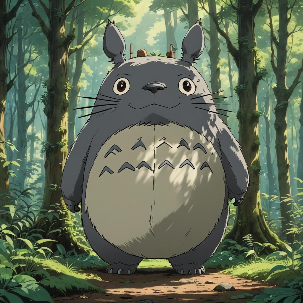 Cute Totoro in Forest: Studio Ghibli Anime