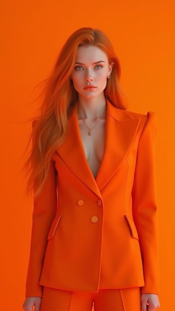 Electric Orange Fashion Portrait in Hyperrealism Style