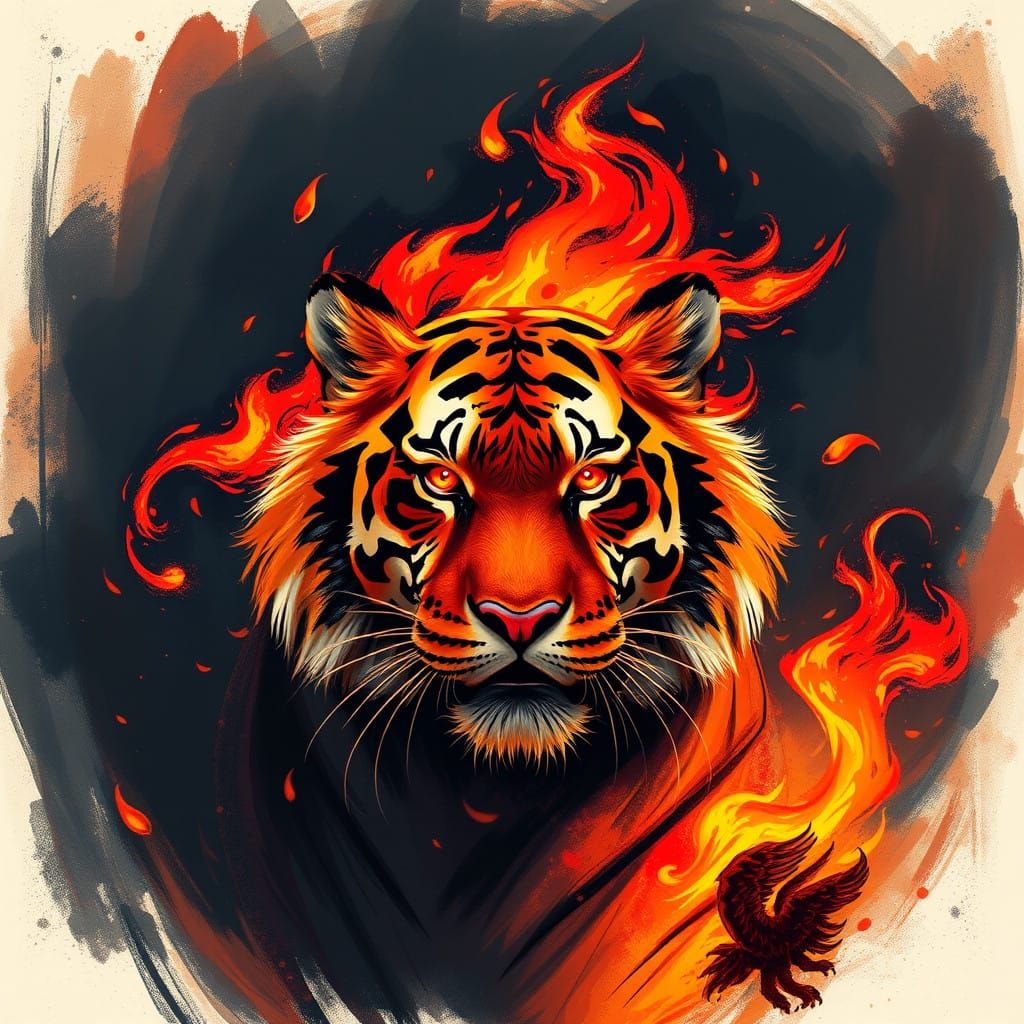 Fiery Tiger Ignites Dark Backdrop