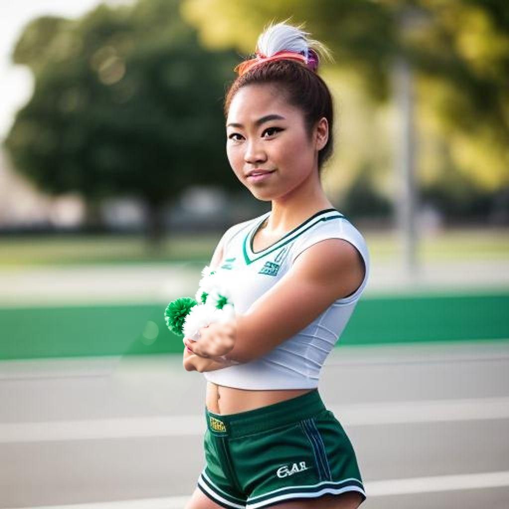 Green and White Cheering Pom Poms, Professional Photo