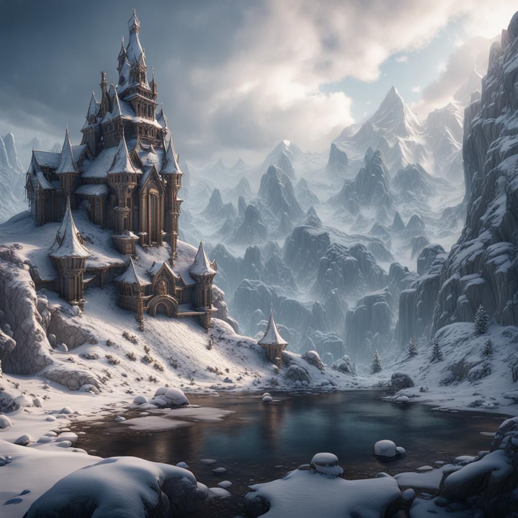 Detailed Snow Landscape in Matte Painting Style