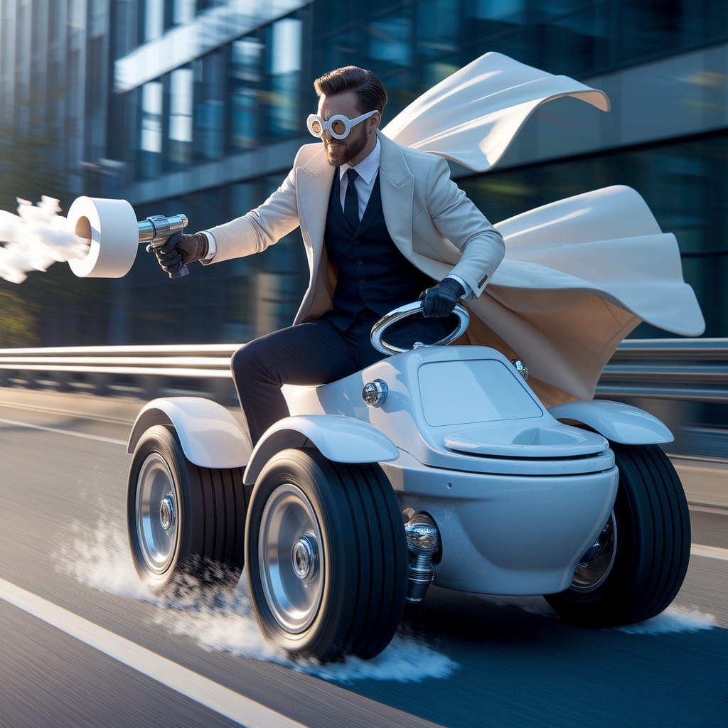 Toilet Seat Supervillain Rides a Futuristic Toilet Car