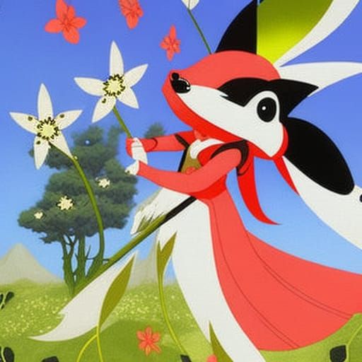 Nine-Tail Fox Superhero with Flower Fairies