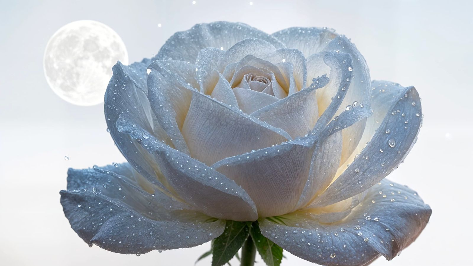 Mysterious Moonlit Rose with Dewdrops in Hyperrealistic Styl...