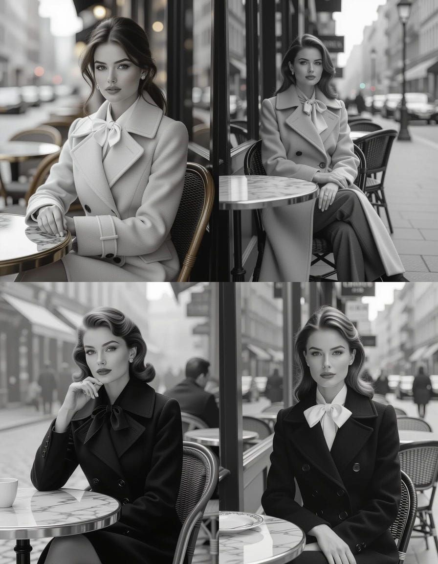 Woman at Parisian Cafe in Black and White
