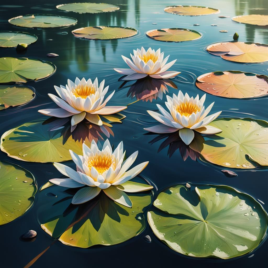 Water Lilies on Lake in Splash Art Style