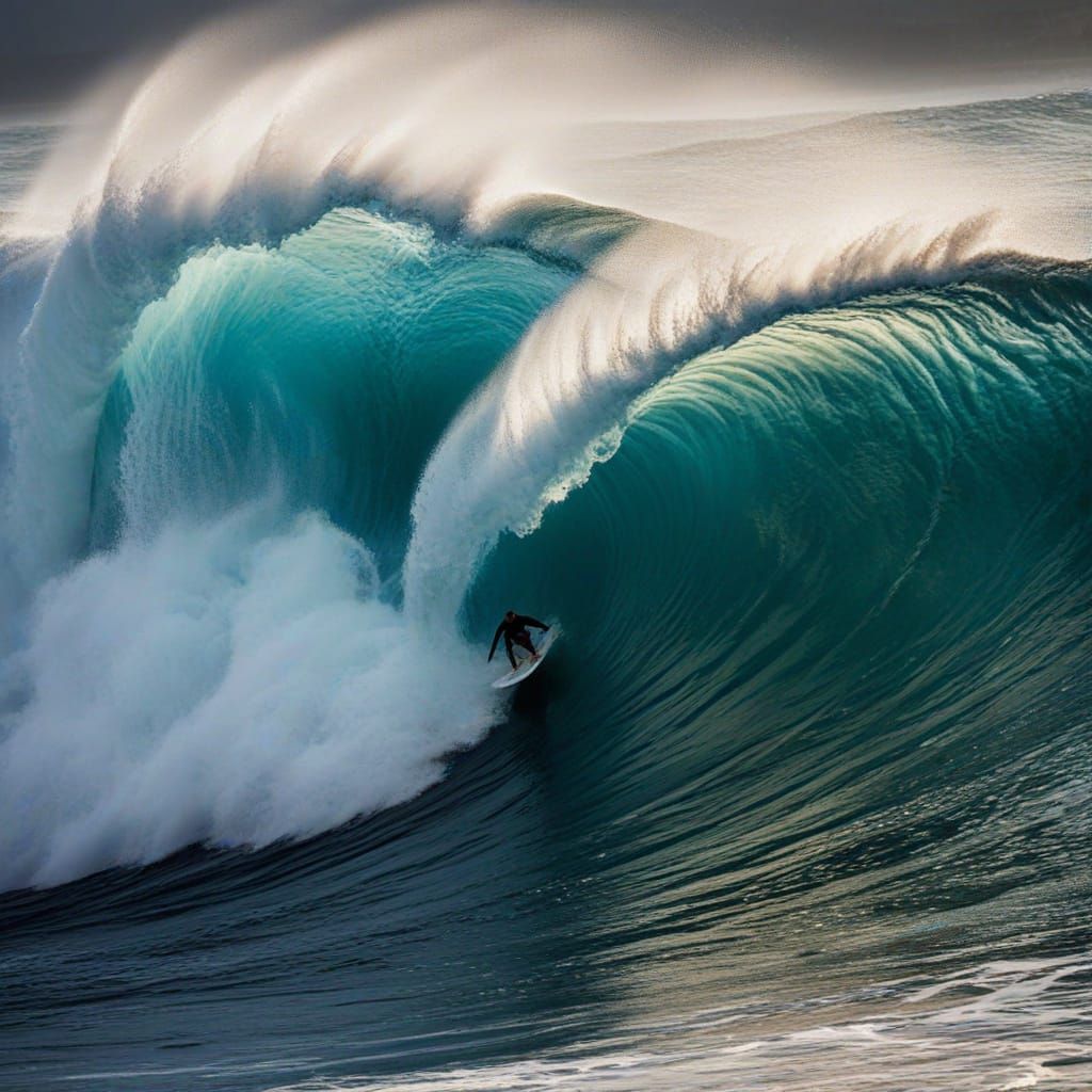 Surfer Rides a Massive Wave: Dynamic Ocean Photography