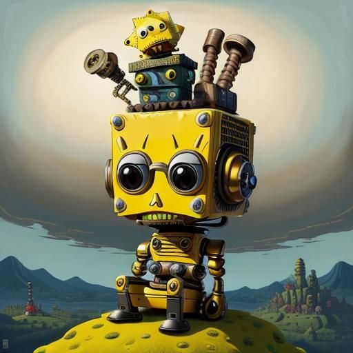 Robot on Hill in Pop Surrealist Style