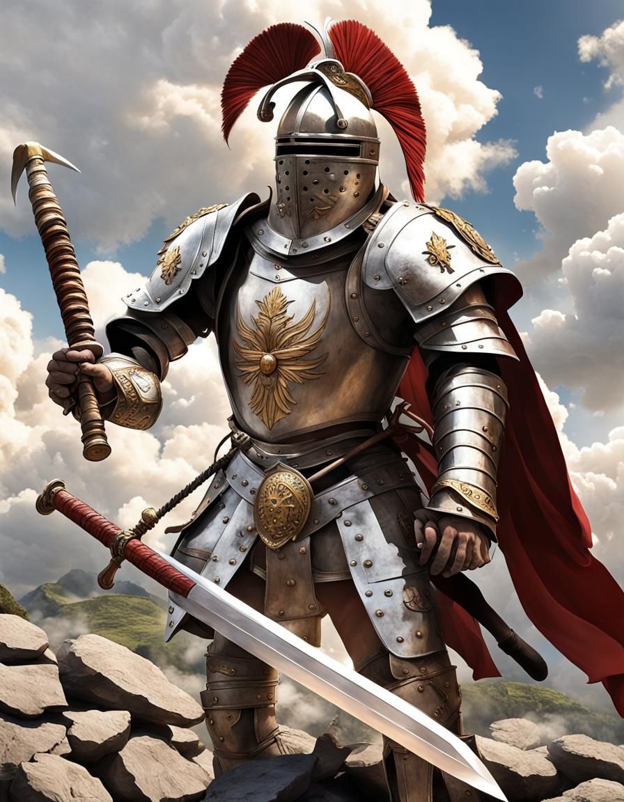 Divine Armor on Mountain in Steampunk Style