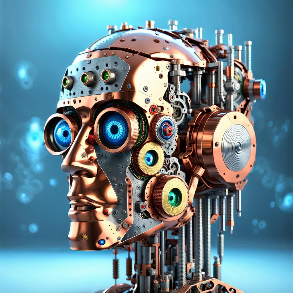 Steampunk Cyborg with Human Eyes in Industrial Setting