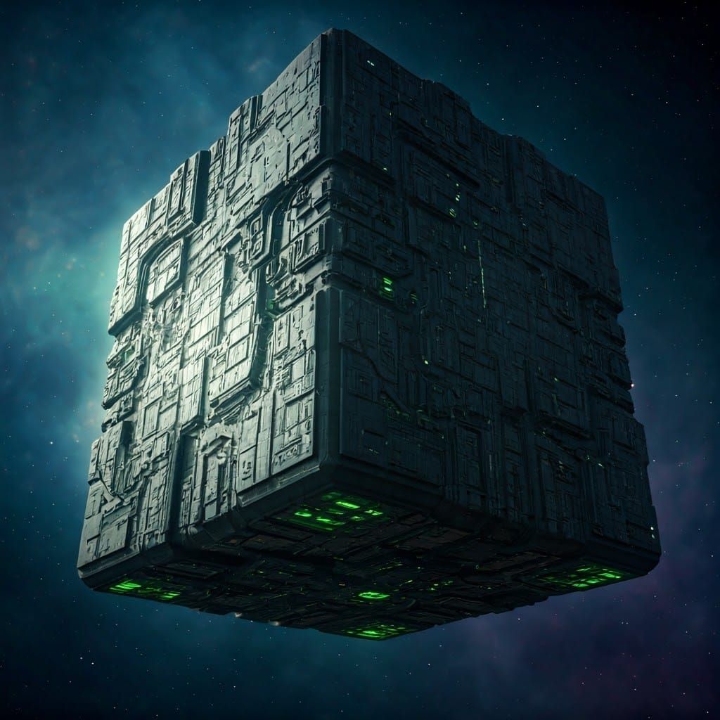 Epic Borg Cube Starship in Hyperrealistic Style