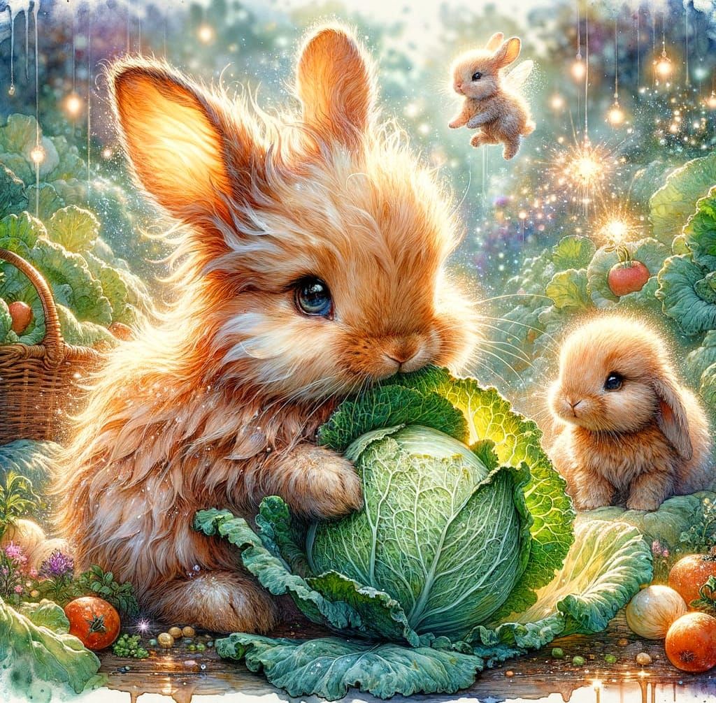 Fluffy Bunny's Watercolour Garden Feast