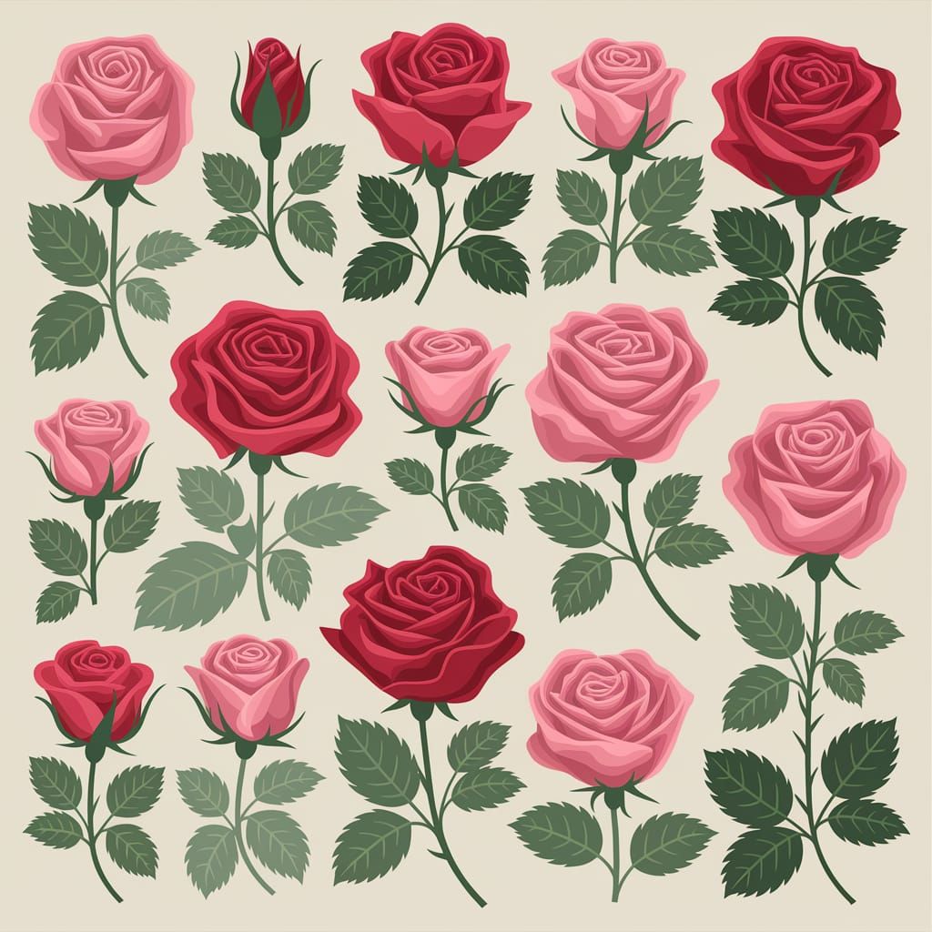 Vibrant Roses in Abstract Artistic Arrangement on Parchment