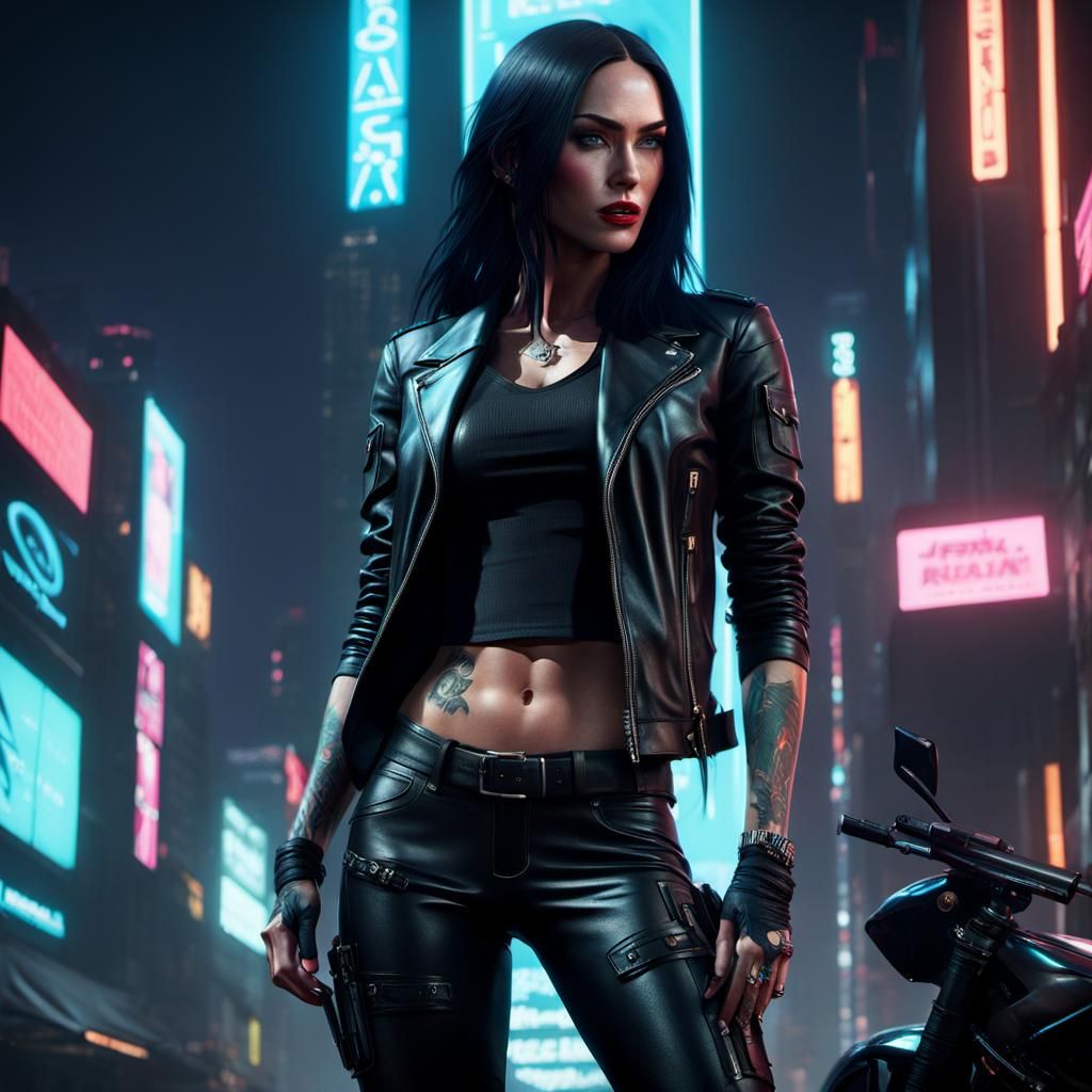 Cyberpunk Woman in Leather Outfit: Unreal Engine 5 Rendering