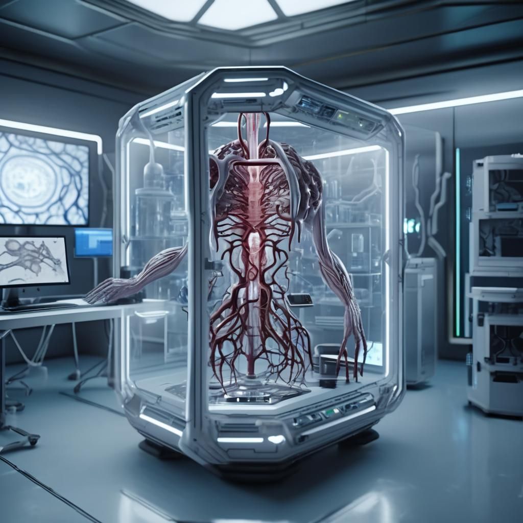 Biological Computer in Futuristic Lab, Hyperrealistic