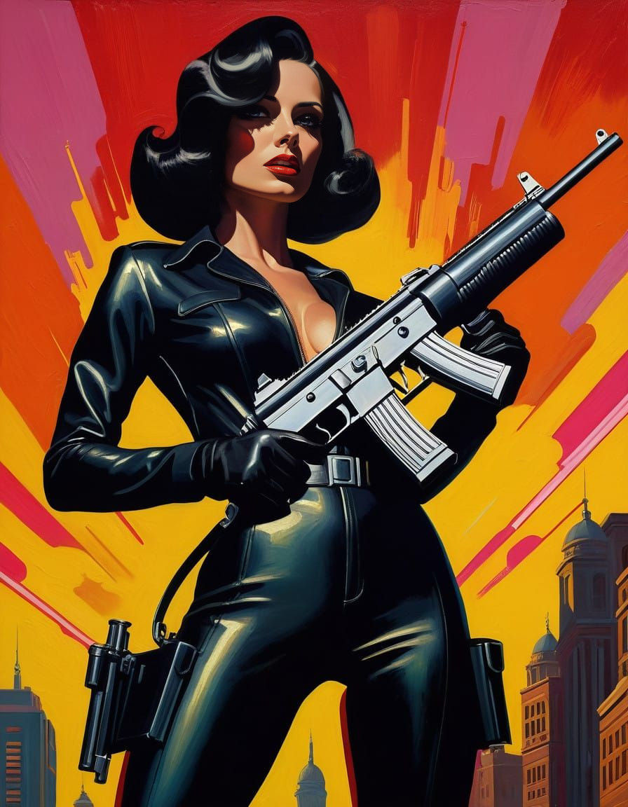Baroness Firing a Schmeisser in Retro Poster Art Style