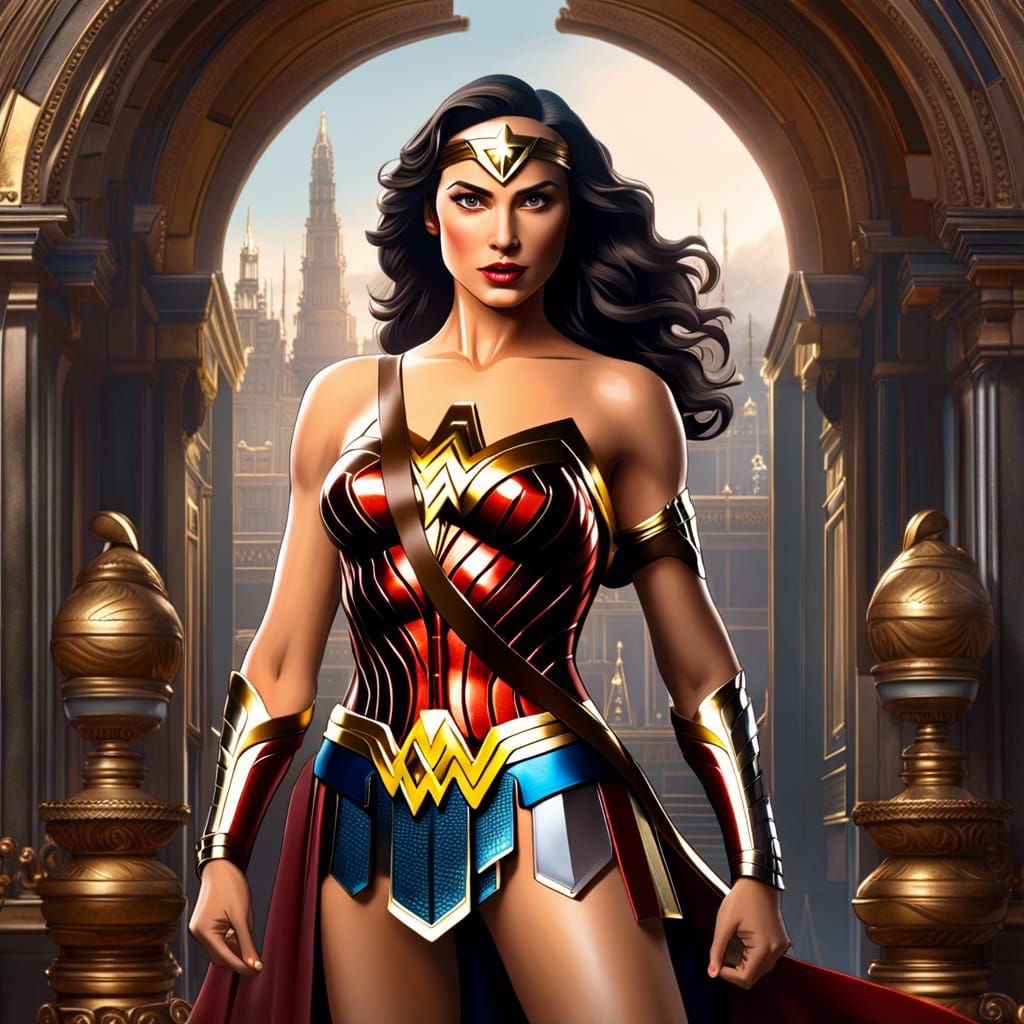 Hyperrealistic Wonder Woman Photoillustration in Rococo Gala...