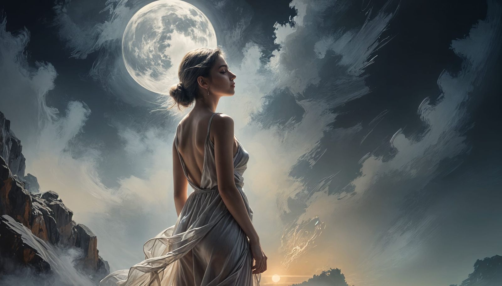 Moonlit Woman in Lettuce Dress: Sfumato Style