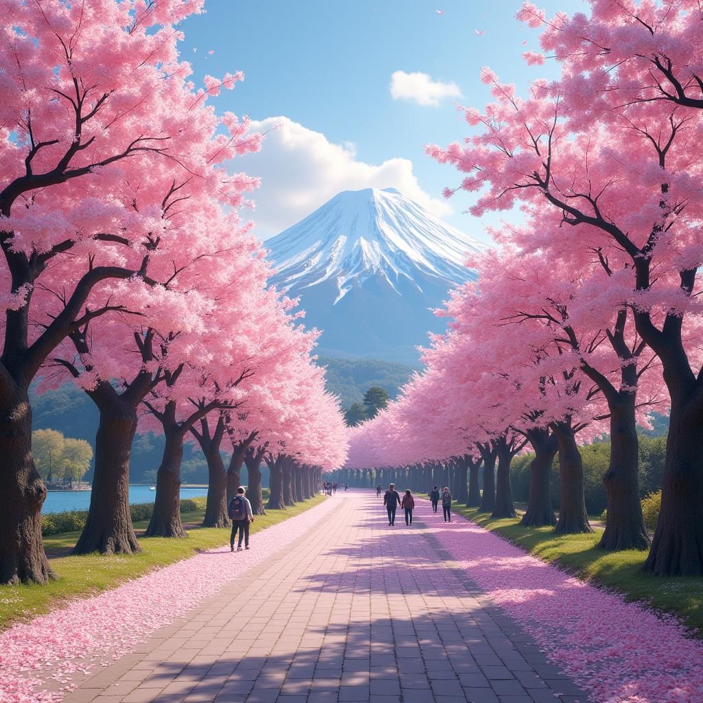 Japanese Cherry Blossoms in Bloom: Photorealistic Landscape