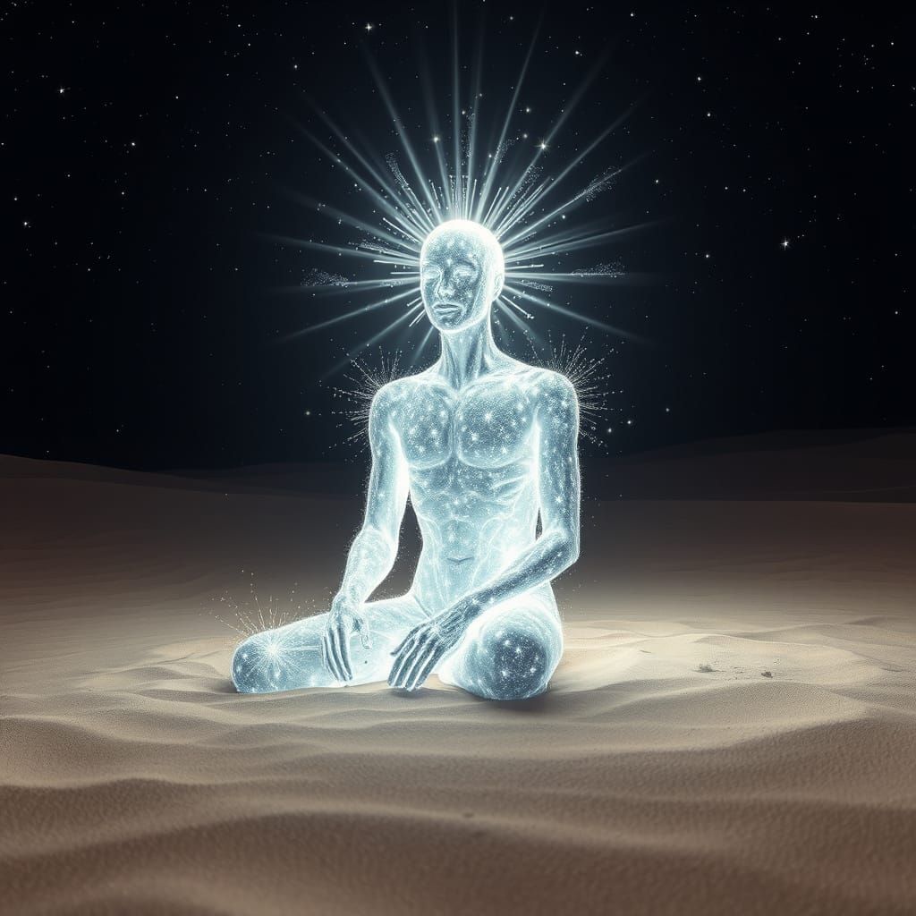 Astral Entity Made of Stardust in Desert
