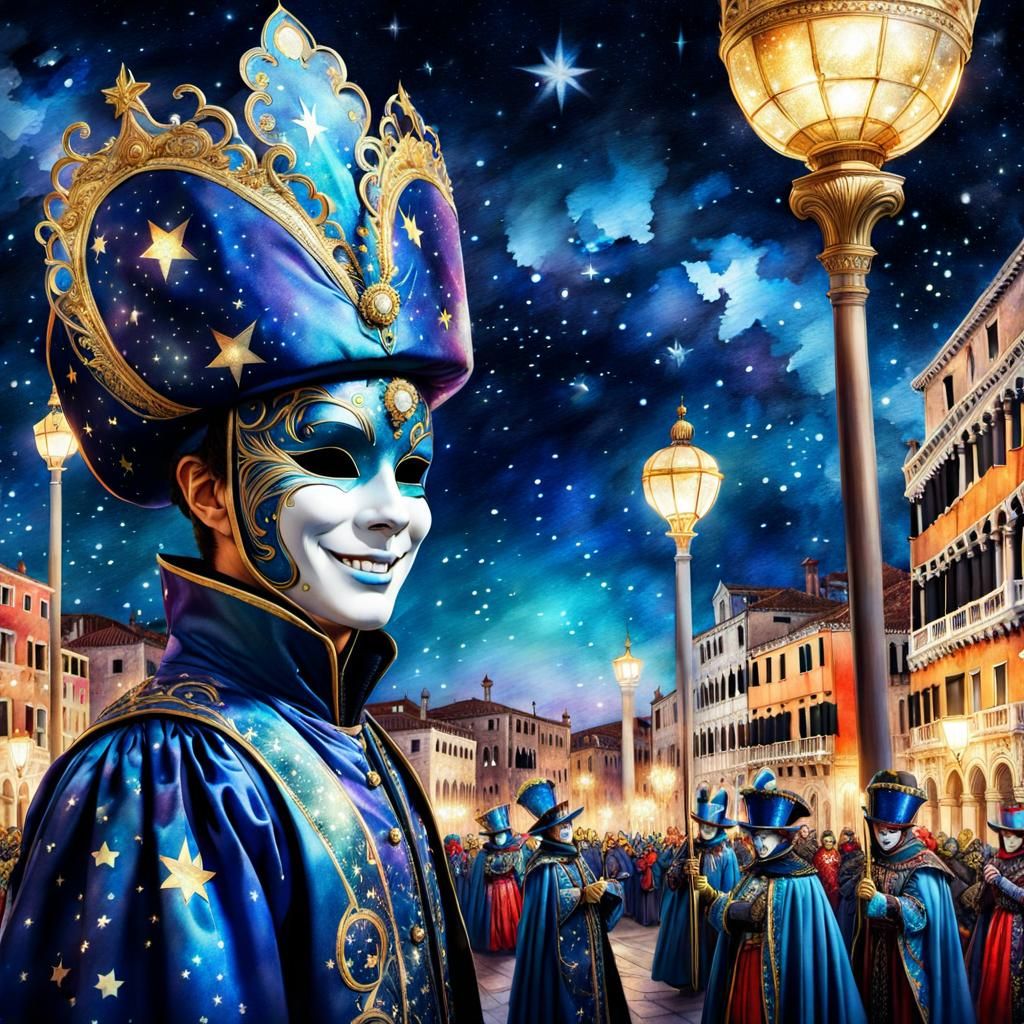 Joyful Venice Carnival Parade in Anime Style