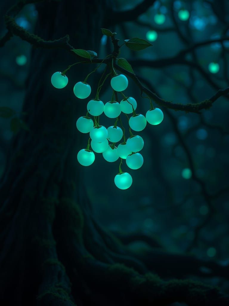 Bioluminescent Berries Glow in Dark Forest Concept Art