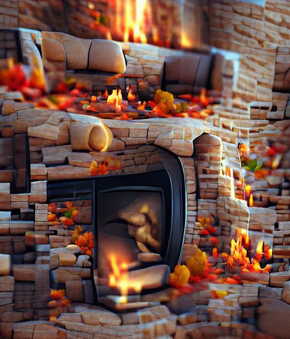 Autumn-Themed Brick Fireplace with Warm Colors