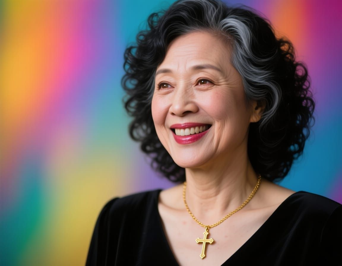 Vibrant Hyperrealistic Portrait of a Smiling Woman