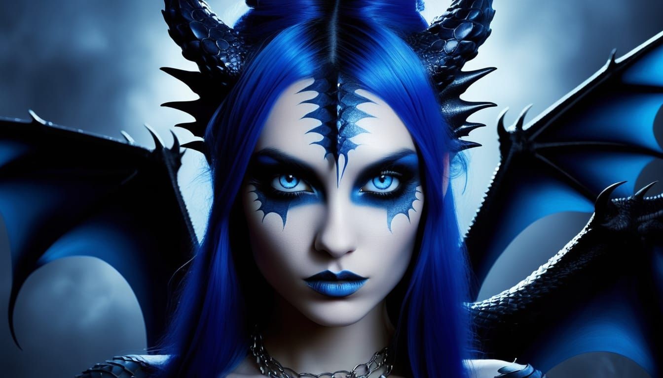 Indigo Punk Dragon in Gothic Art Style