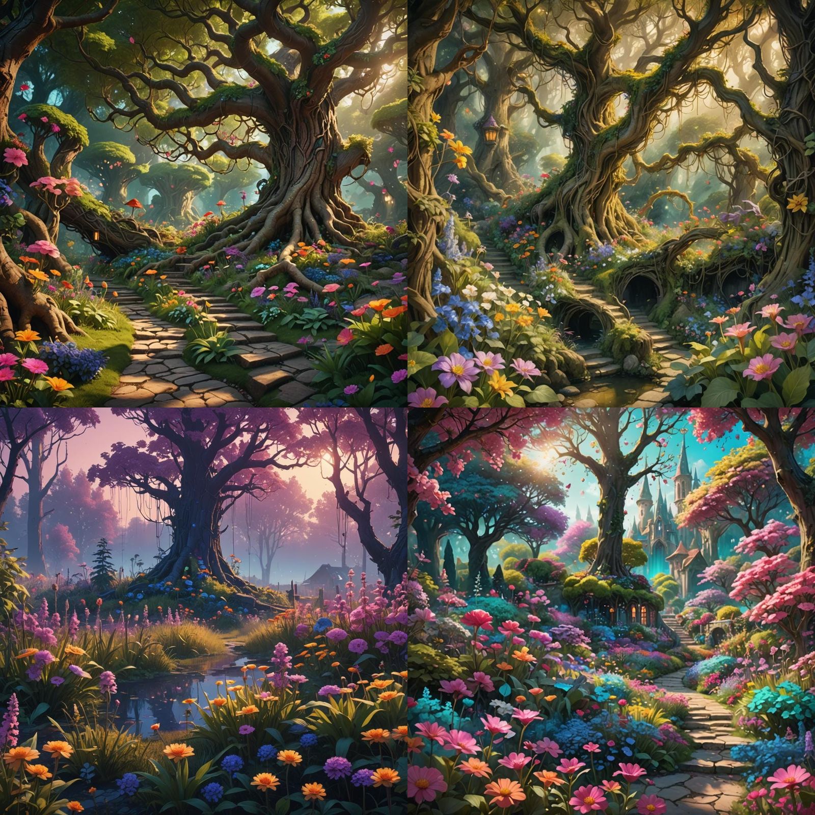 Fantastical Garden with Flowers in Detailed Matte Painting