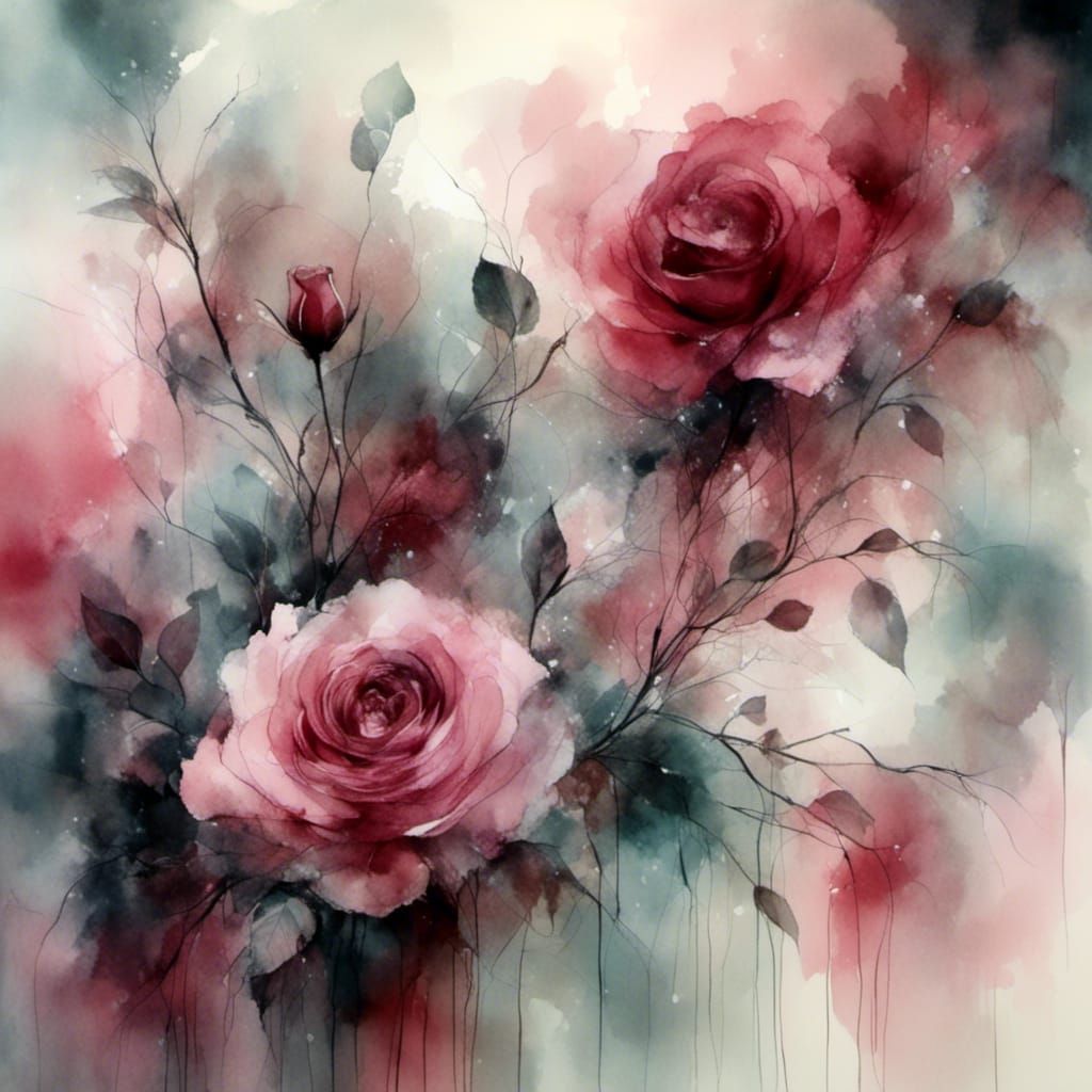 Ethereal Red Rose in Art Nouveau Style