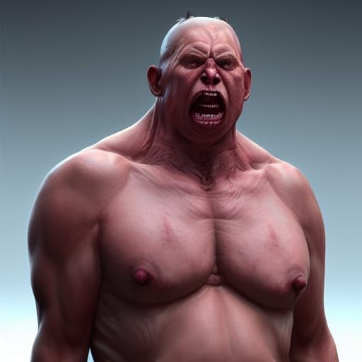 Anorexic Obesity Portrait in Hyperrealism Style