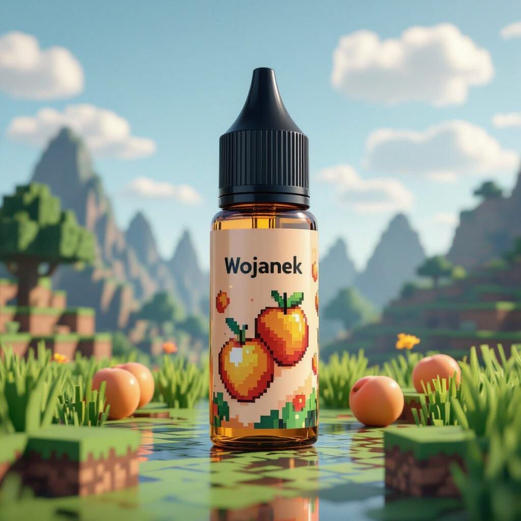 E-Liquid Bottle with Minecraft Landscape in Digital Art Styl...