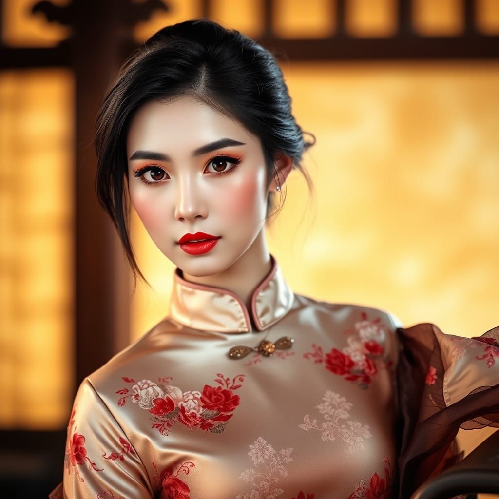 Seductive Asian Beauty in Dreamlike Cheongsam