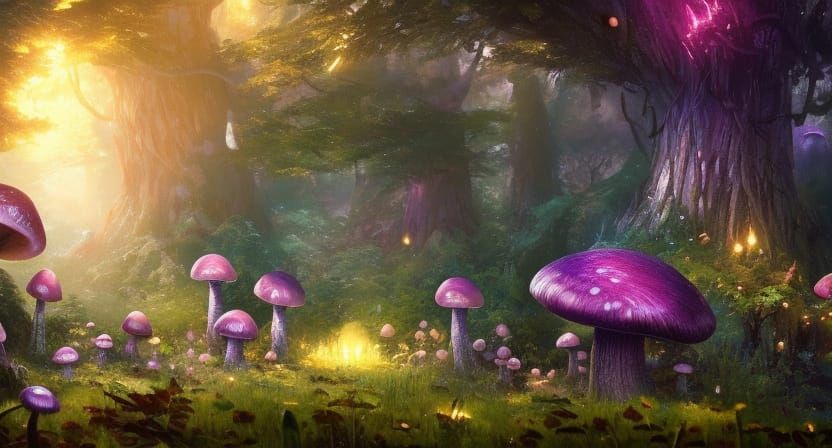 Enchanted Crystal Mushroom Forest in Dark Fantasy Style