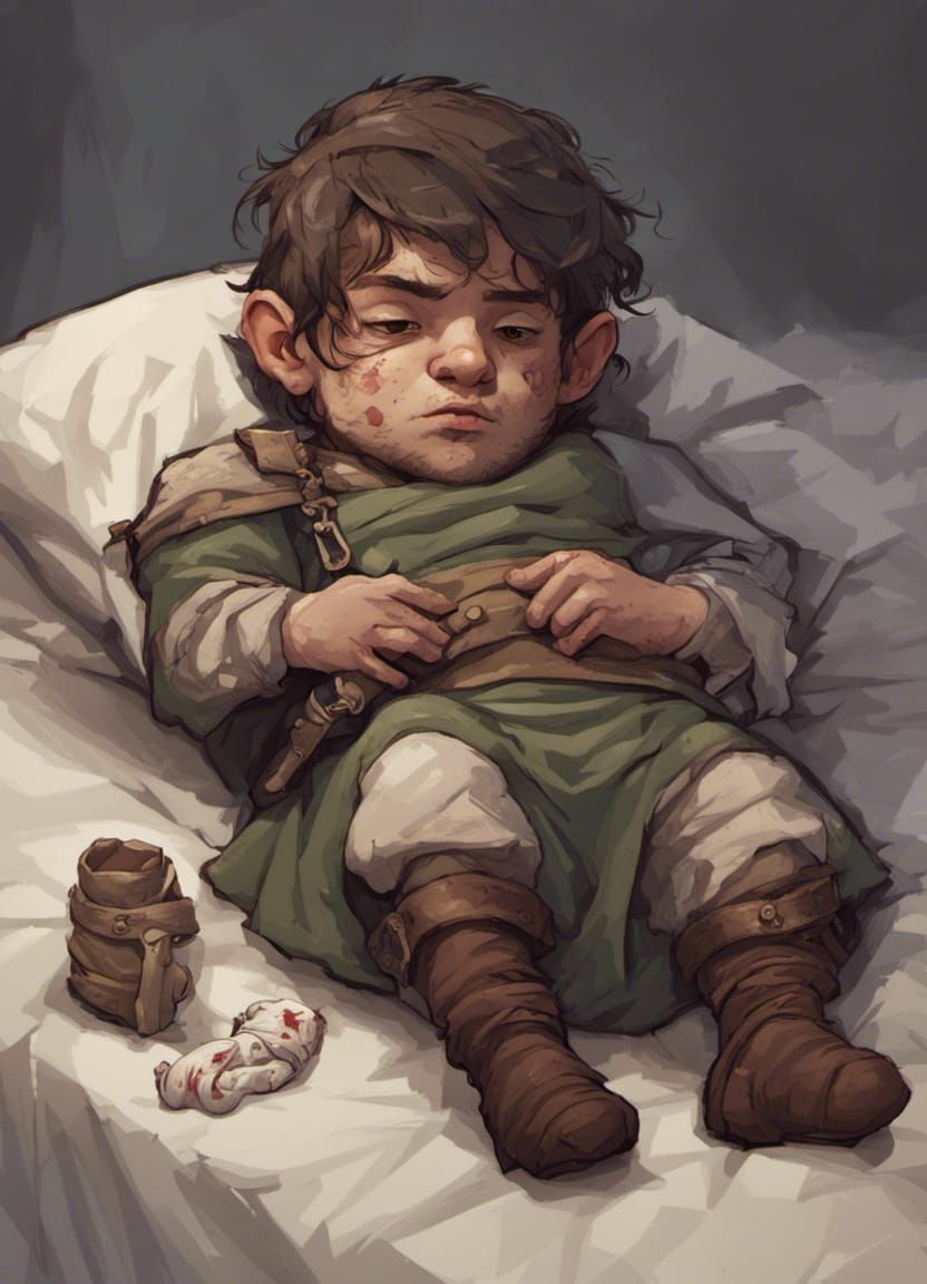 Injured Halfling Resting: D&D Style Fantasy Art